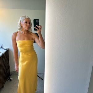 Meshki Satin Midi Slip Dress in Yellow